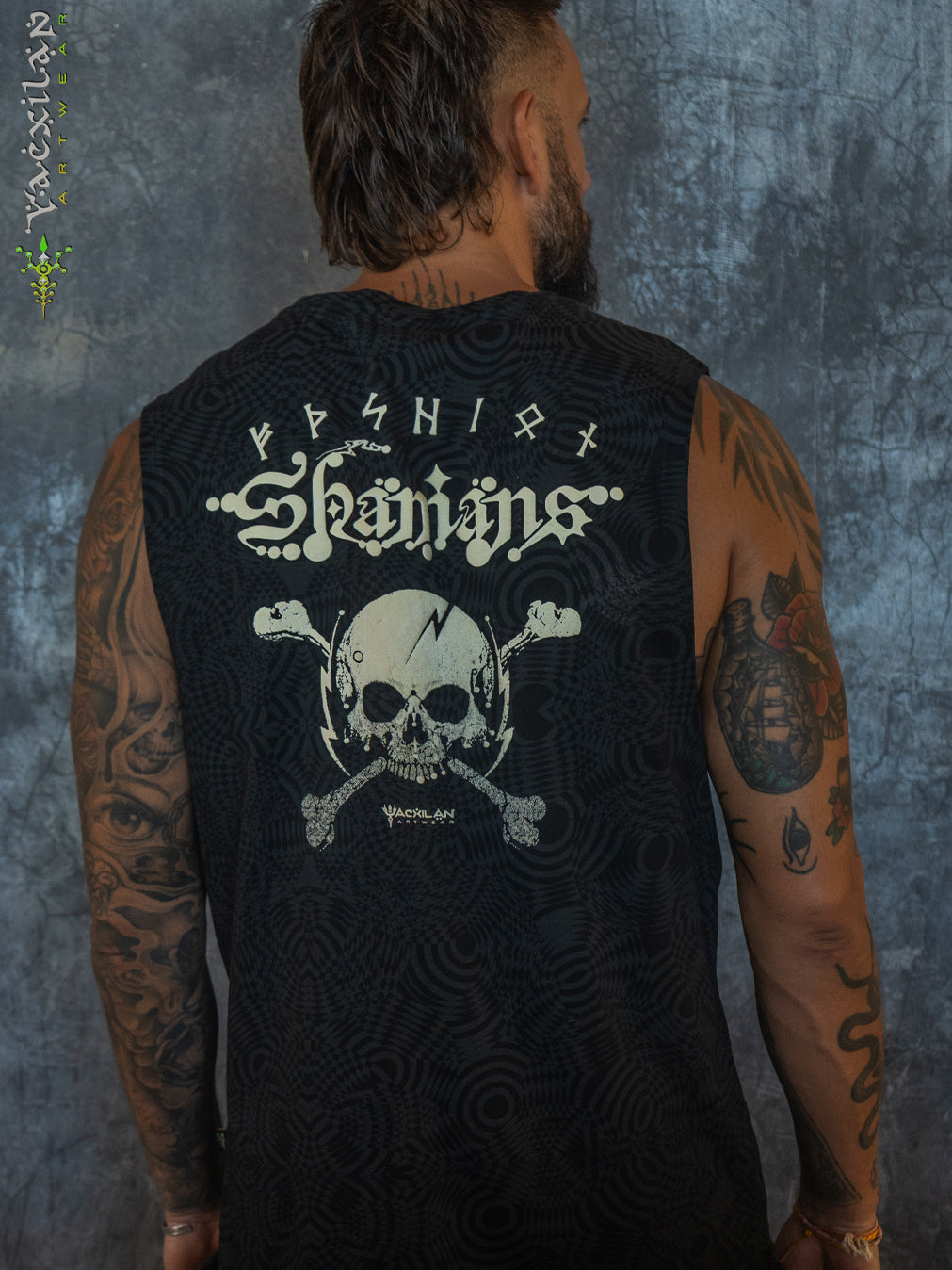 Open Tank Top Men / Black Cotton Shinker - WIERD NOISES SHAMANS White